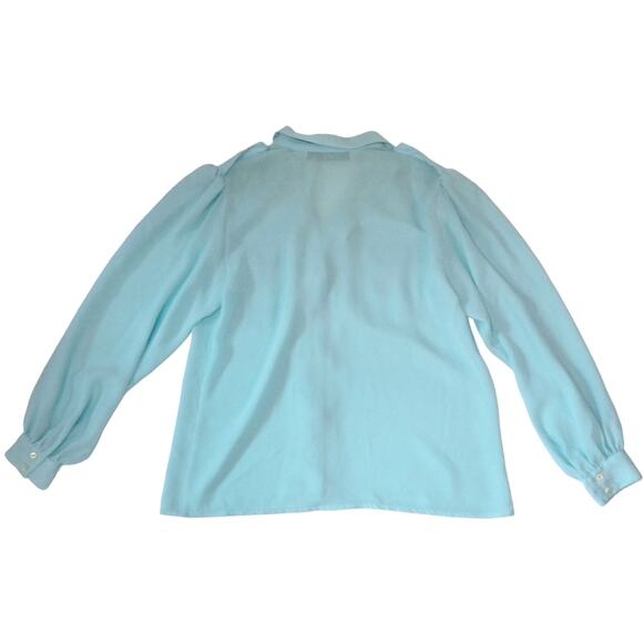 90s Y2K Semi Sheer Turquoise Blouse w Epaulettes CHAUS | S - Picture 6 of 8